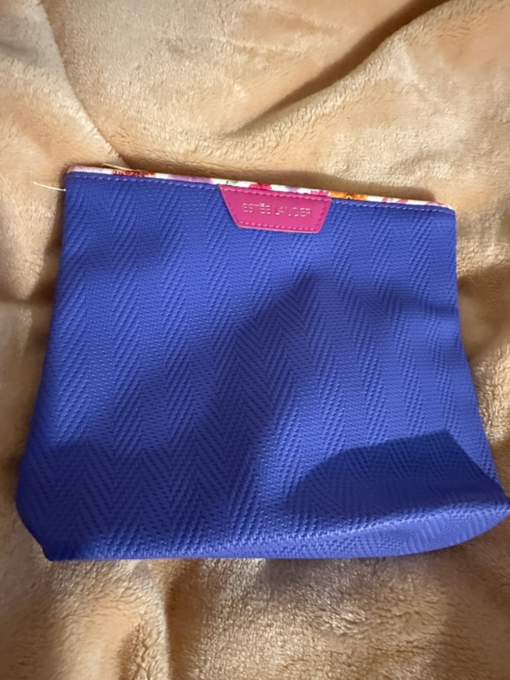Estee Lauder Purple Cosmetic Pouch with Pink Logo Tab